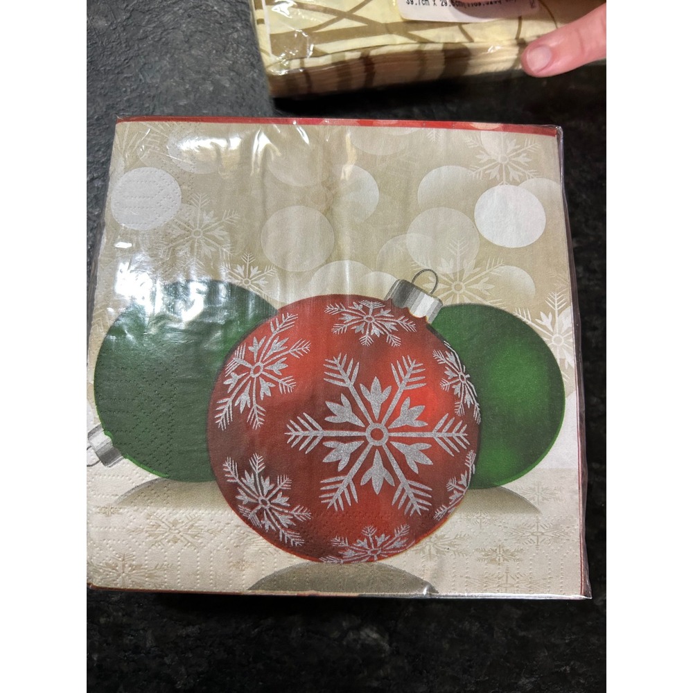 Christmas Ornament Paper Napkins Red Green Snowflake Holiday Party Decor 2 Packs